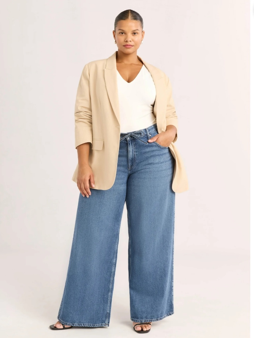 Scoop Women's and Women's Plus One Button Linen Blend Blazer, Size 4X. - Picture 2 of 10